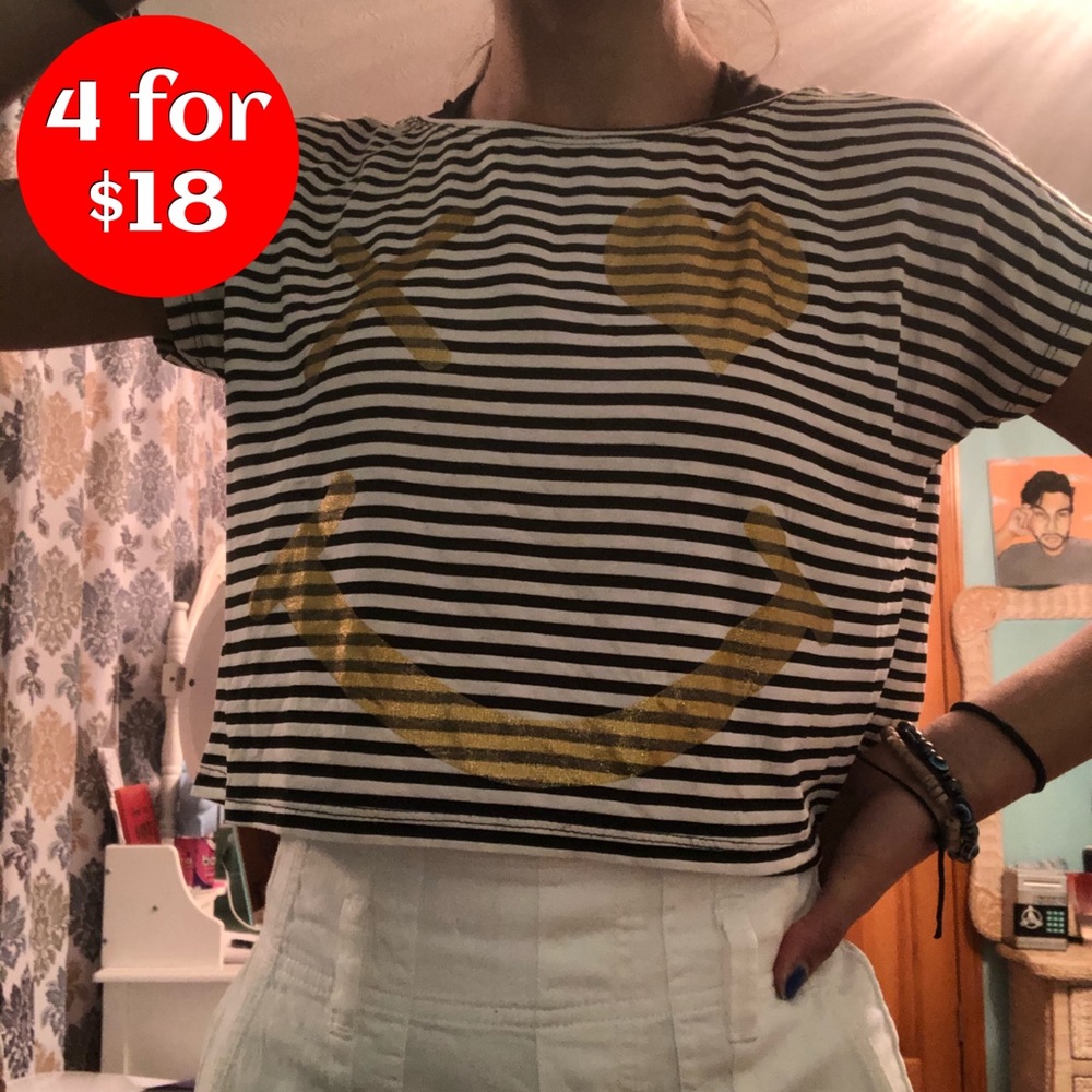 NWOT Turkish Black and White Striped Crop Top